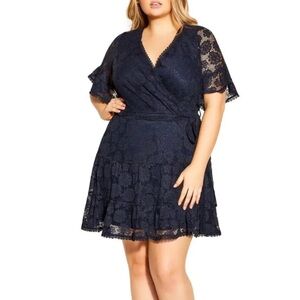 NWT City Chic Garden Kisses Lace Fit & Flare Dress Navy Size 22 NEW